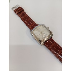 VINTAGE Mondia ανδρικό ρολόι με ασημένιο καντράν και καφέ-κόκκινο δερμάτινο λουράκι (VIN46 - 1-552-3)